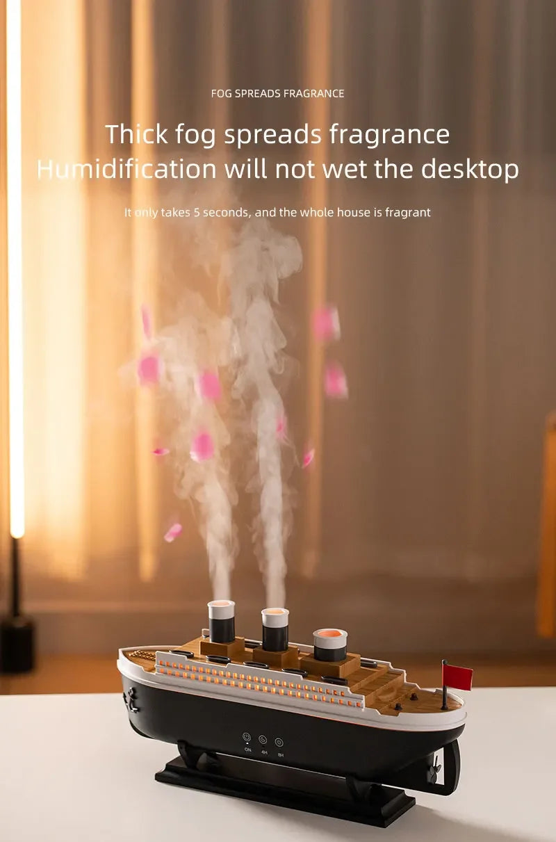 Titanic Ship Mist Humidifier with Remote Control – 250ml Aroma Diffuser (Jellyfish Smoke Effect)