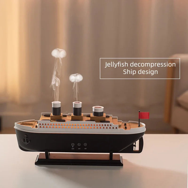 Titanic Ship Mist Humidifier with Remote Control – 250ml Aroma Diffuser (Jellyfish Smoke Effect)
