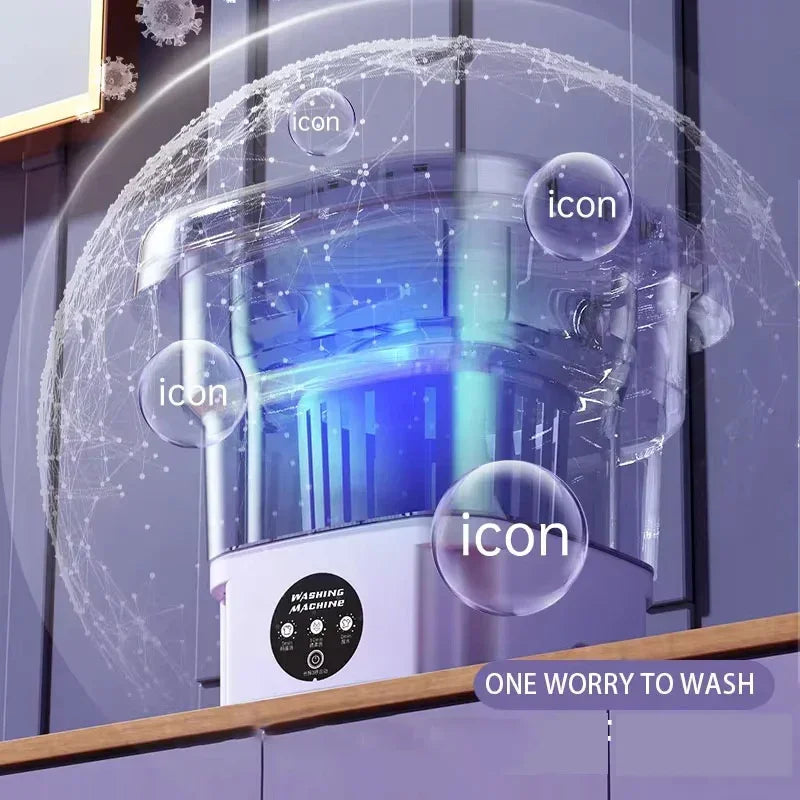 8L Portable Foldable Washing Machine – Mini Laundry Washer & Spin Dryer