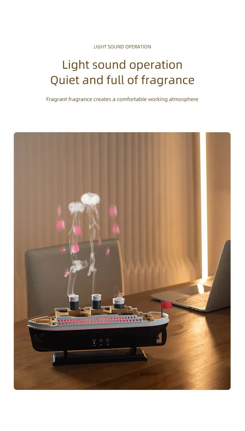 Titanic Ship Mist Humidifier with Remote Control – 250ml Aroma Diffuser (Jellyfish Smoke Effect)