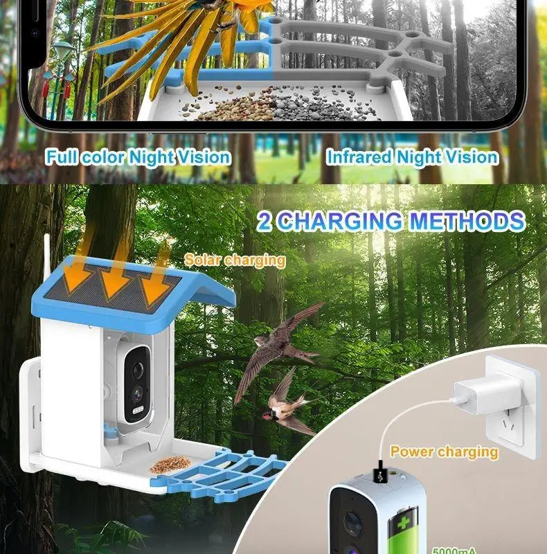 SkyView™ Smart Bird Feeder 1.5L (Solar Powered Camera + AI Recognition) Full Color Night Vision Pet Products