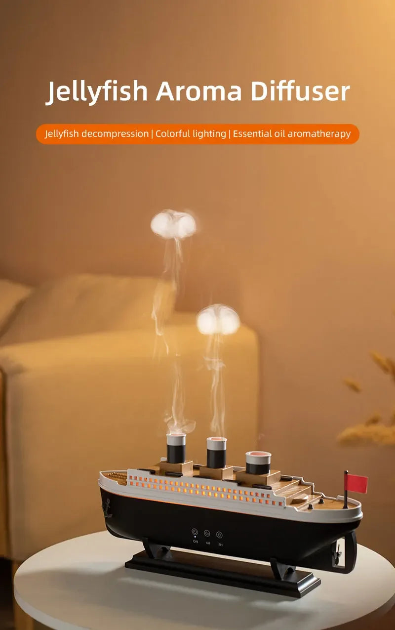 Titanic Ship Mist Humidifier with Remote Control – 250ml Aroma Diffuser (Jellyfish Smoke Effect)