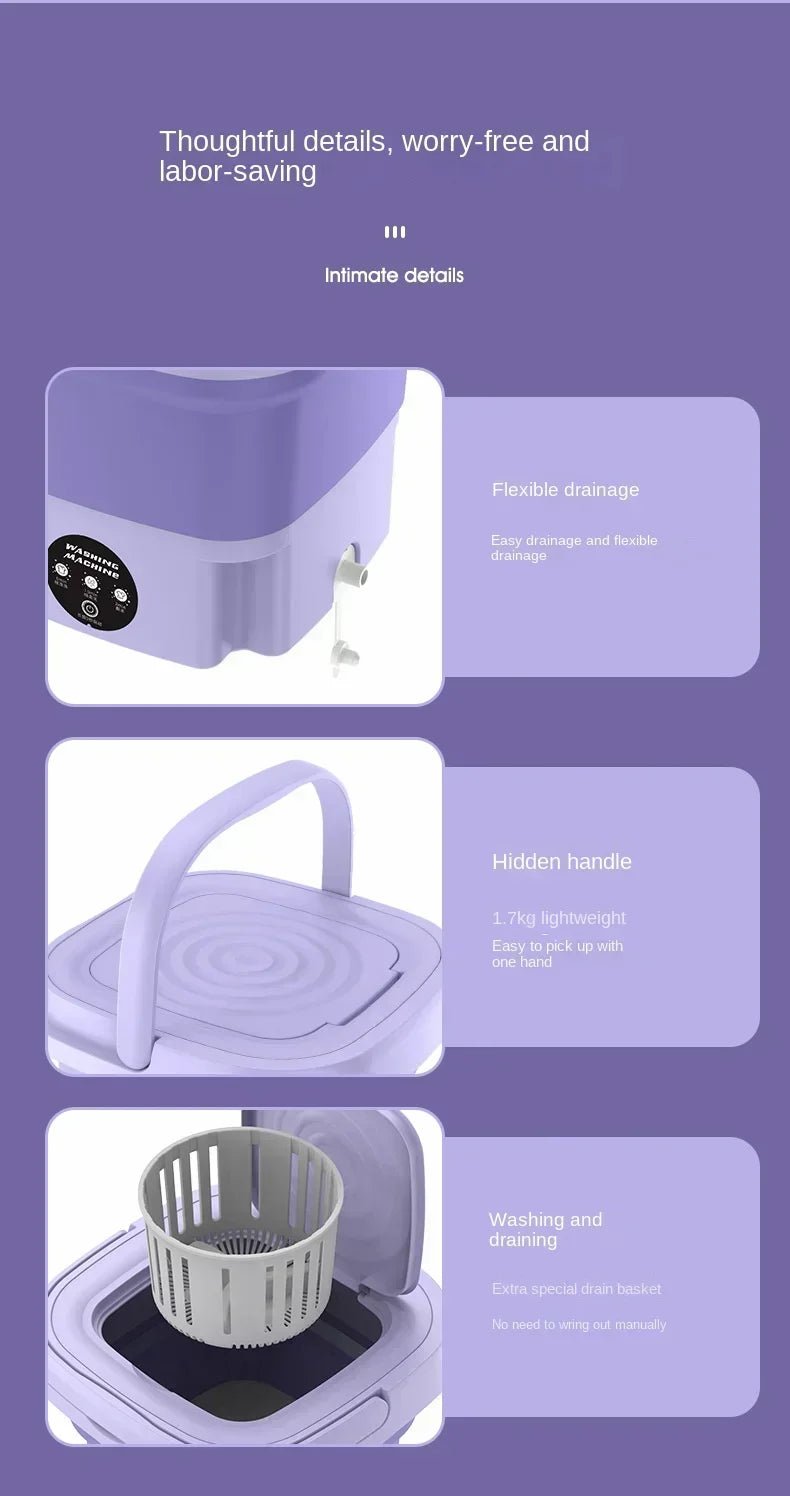 8L Portable Foldable Washing Machine – Mini Laundry Washer & Spin Dryer