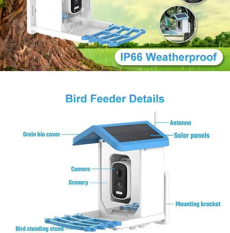 SkyView™ Smart Bird Feeder 1.5L (Solar Powered Camera + AI Recognition) Full Color Night Vision Pet Products