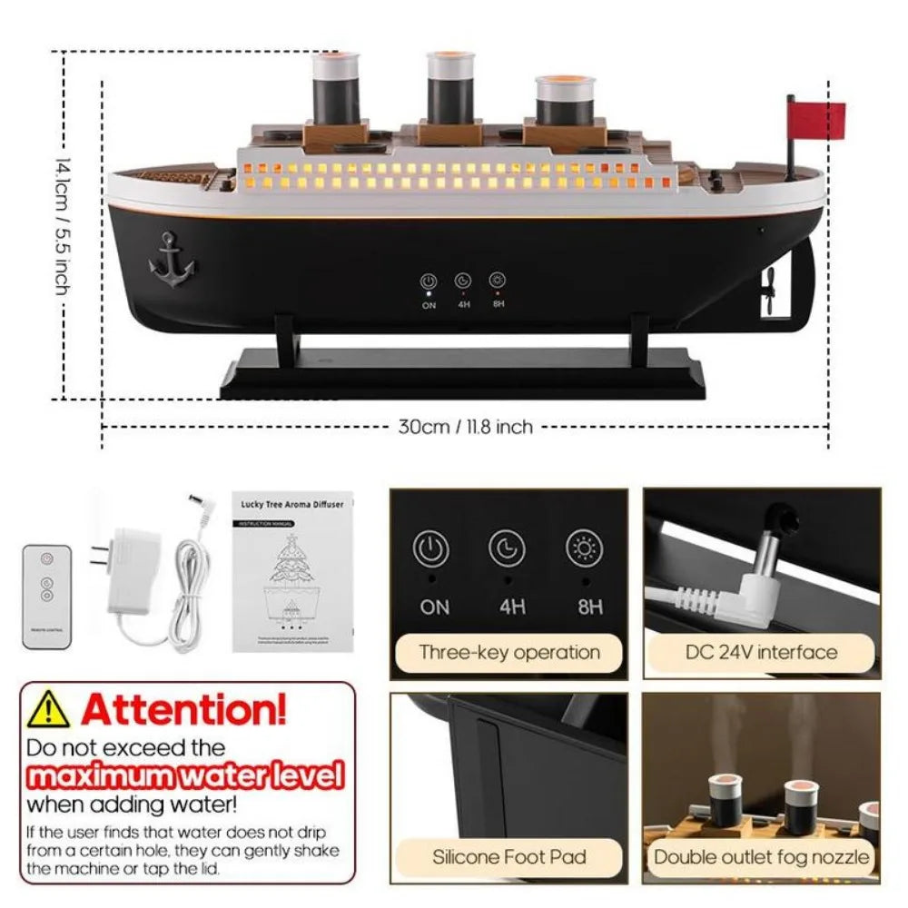 Titanic Ship Mist Humidifier with Remote Control – 250ml Aroma Diffuser (Jellyfish Smoke Effect)