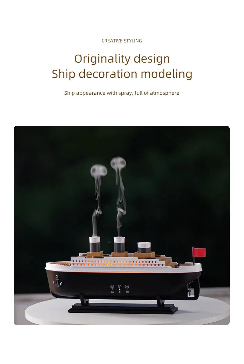 Titanic Ship Mist Humidifier with Remote Control – 250ml Aroma Diffuser (Jellyfish Smoke Effect)