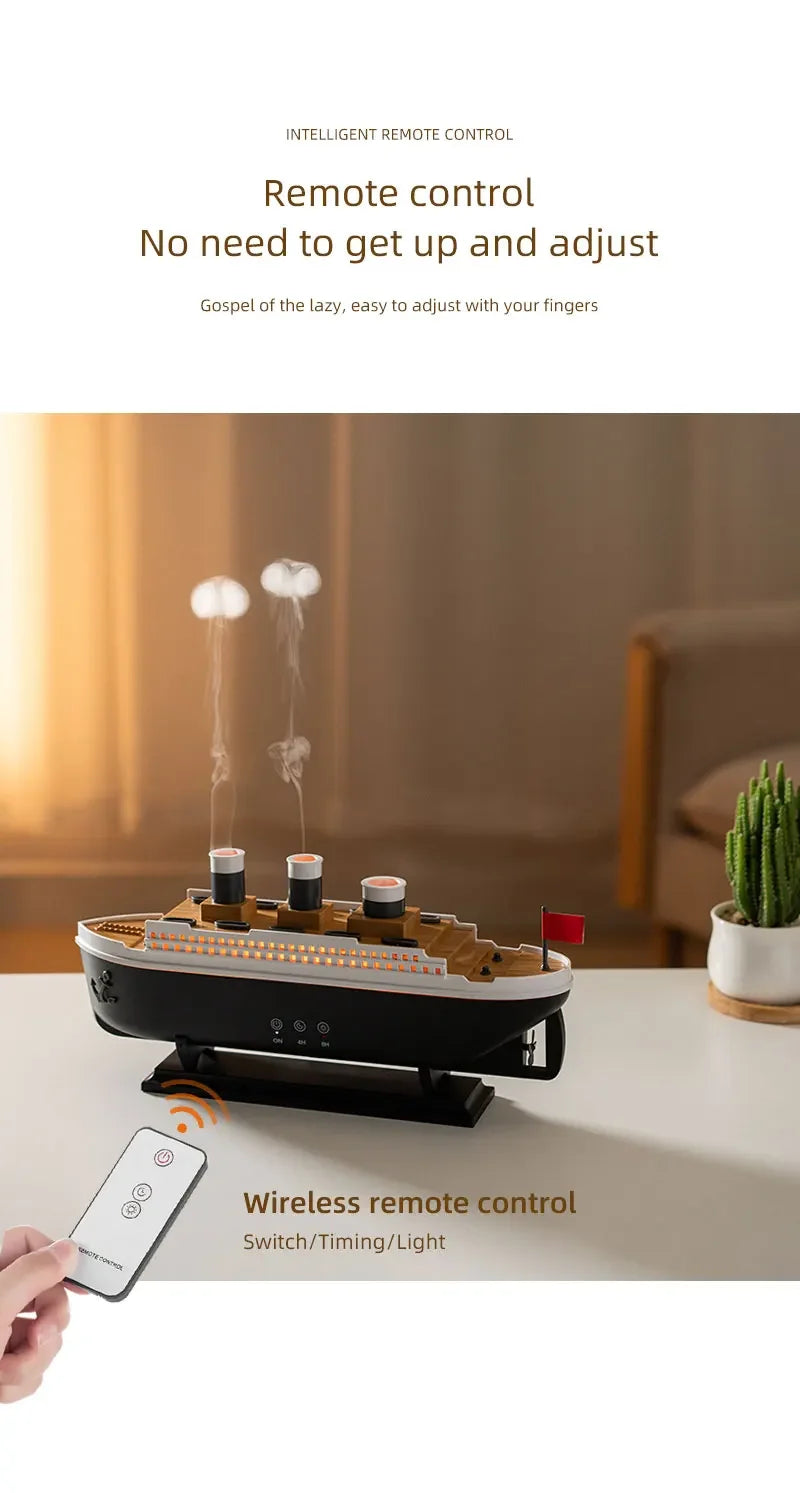 Titanic Ship Mist Humidifier with Remote Control – 250ml Aroma Diffuser (Jellyfish Smoke Effect)