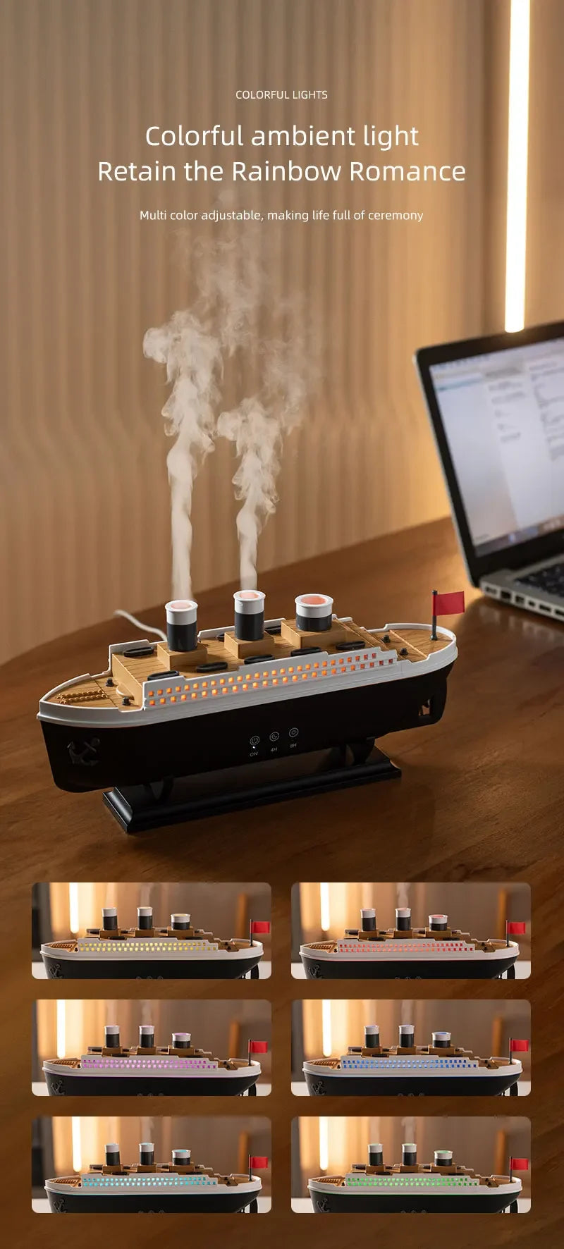Titanic Ship Mist Humidifier with Remote Control – 250ml Aroma Diffuser (Jellyfish Smoke Effect)
