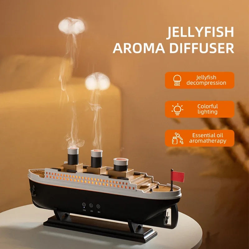 Titanic Ship Mist Humidifier with Remote Control – 250ml Aroma Diffuser (Jellyfish Smoke Effect)