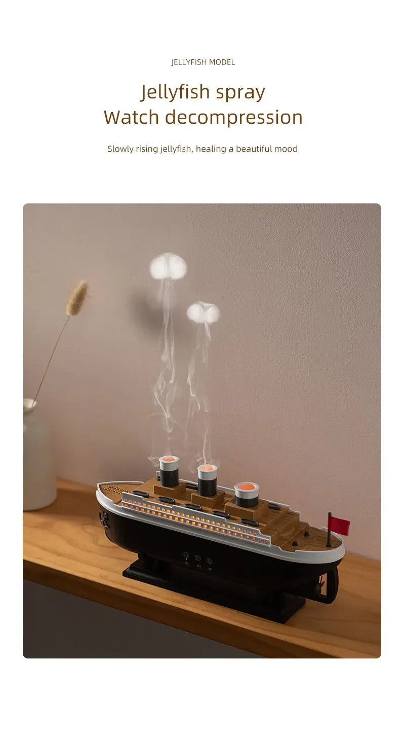 Titanic Ship Mist Humidifier with Remote Control – 250ml Aroma Diffuser (Jellyfish Smoke Effect)