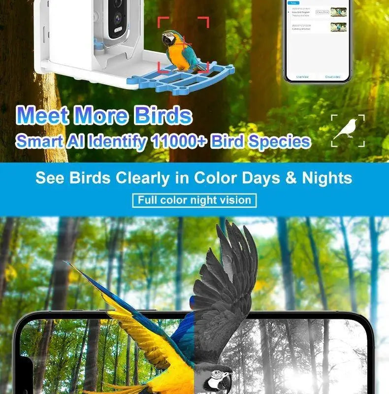 SkyView™ Smart Bird Feeder 1.5L (Solar Powered Camera + AI Recognition) Full Color Night Vision Pet Products