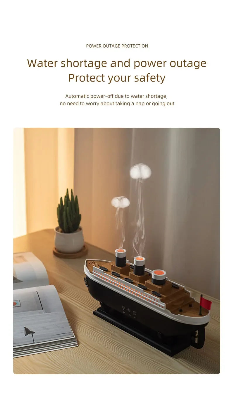 Titanic Ship Mist Humidifier with Remote Control – 250ml Aroma Diffuser (Jellyfish Smoke Effect)