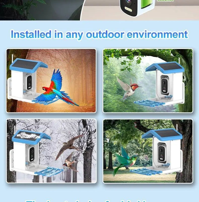 SkyView™ Smart Bird Feeder 1.5L (Solar Powered Camera + AI Recognition) Full Color Night Vision Pet Products