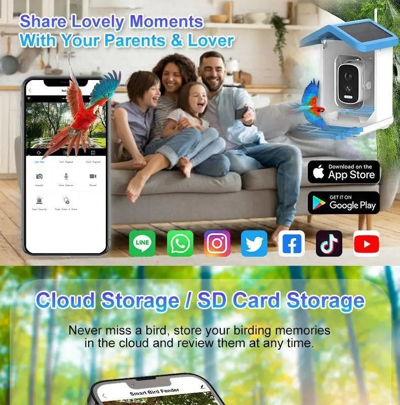SkyView™ Smart Bird Feeder 1.5L (Solar Powered Camera + AI Recognition) Full Color Night Vision Pet Products